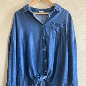 Button down Blouse with Tie Bottom